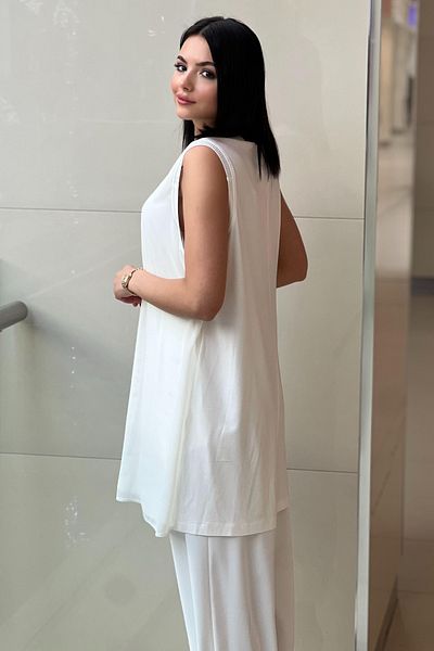 FUAT GÜRSEN Fuat Gürşen Ribbed Sleeveless Chiffon Tunic