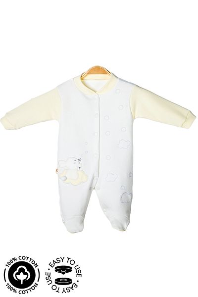 Miniel 3-6-9 Months Unisex Baby Onesie - Cloudy, Rabbit Embroidered, Organic Cotton and Booties