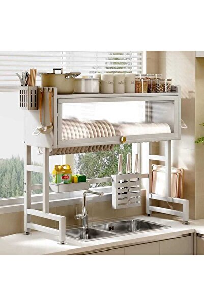 Generica وحدة حامل رف تجفيف الأطباق المعدني مع خزانة تخزين