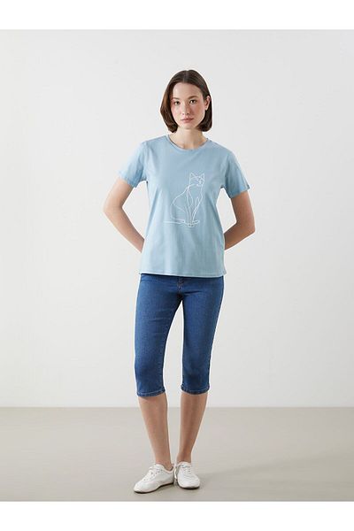 LC Waikiki Crew Neck Printed Combed Women's T-Shirt