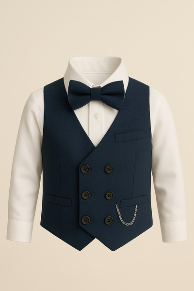 DUBAİ ÇOCUK rkek Çocuk Yelekli Zincirli 6 Düğmeli Papyonlu Smokin Takım