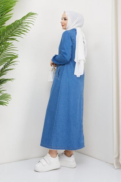 Pamuk Butik Șapcă de damă din denim cu închidere cu nasturi Hijab din denim