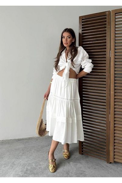 İLKCET MODA Scalloped Women's Loose Elastic Waist Skirt