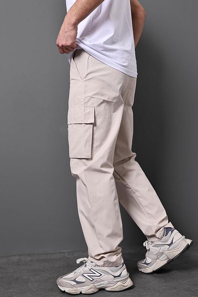 Slatra Ανδρικό υφασμάτινο παντελόνι μπεζ Cargo Baggy Parachute