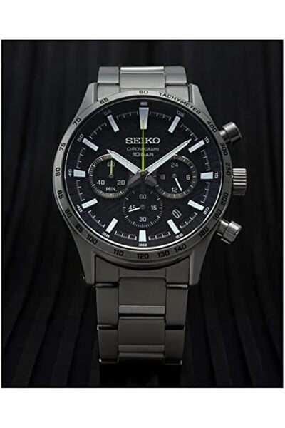 Seiko Men's Analog Quartz Watch with Stainless Steel Strap SSB413P1, Black