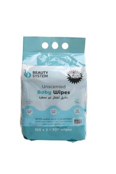 BEAUTY SYSTEM Unscented Baby Wipes, 3×100/300 Wipes