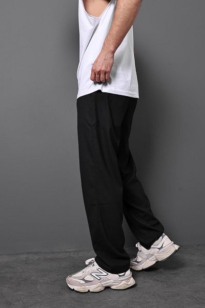 Slatra Men's Black Baggy Fit Linen Fabric Trousers