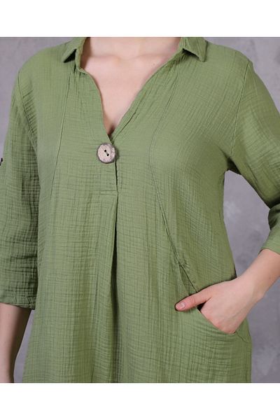 TEXTURA ✅   Muslin Fabric Large Button Dress - for Casual and Stylish Use