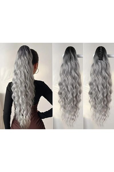 NeednStore Women's Gray Ombre 70 cm Wavy Ponytail Wig Hair - 1St Quality Synthetic Heat Resistant Material