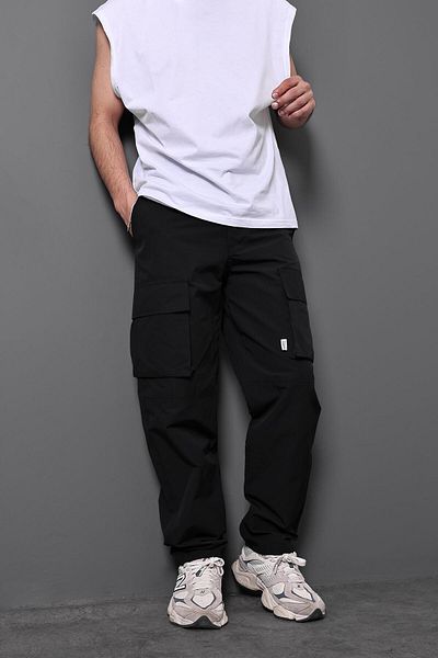 Slatra Ανδρικό υφασμάτινο παντελόνι μαύρο Cargo Pocket Baggy Parachute