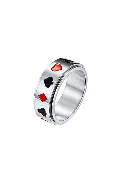 SIC MODA Inel Antistres Argintiu Titan Simbol Carti SIC MODA 5090