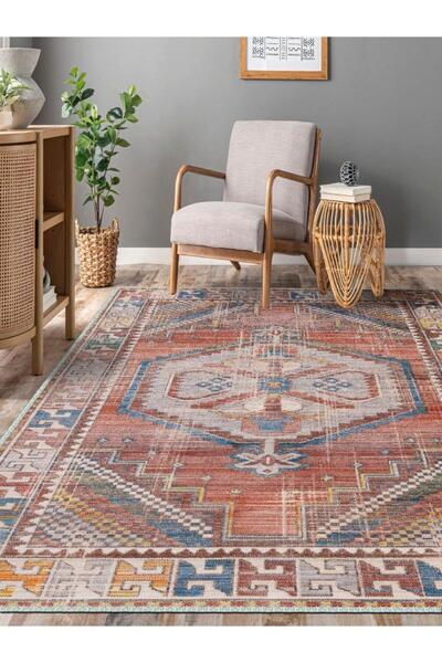 Serteks Vintage Eskitme Desenli Dekoratif Halı