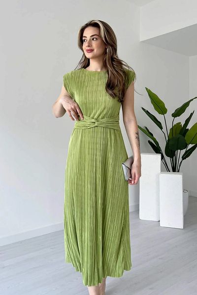 MODAMİNEM Women's Pistachio Green Pleated Lacing Detail Dress