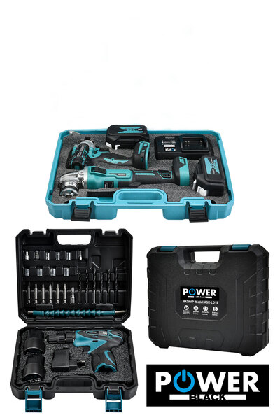 POWER BLACK Germany Profesyonel 3 Lü Set Şarjlı Taşlama Somun Şarjlı Matkap 21 V Tam Torklu