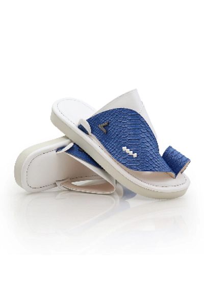 gozal Zubairi White and Blue Leather Eastern Shoes – Handcrafted Elegance