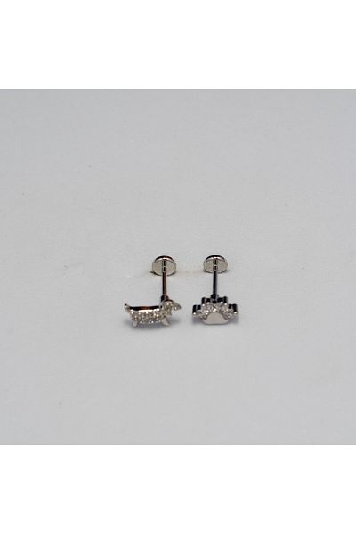 Piercing by Sever Combined Dog and Paw Steel Piercing… Silver/Silver Color and Transparent Stone (Targus Helix Conch Flat)