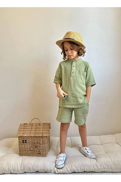 Jolly Kids Boy's Muslin Fabric Judge Collar Suit