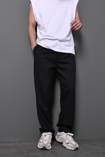 Slatra Men's Black Baggy Fit Linen Fabric Trousers