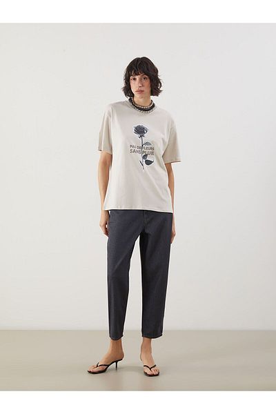 LC Waikiki Crew Neck Printed Oversize Women's T-Shirt