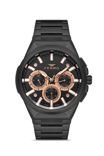 FERRO Siyah Çelik Kordon Erkek Kol Saati FM11505A-G Fonksiyonları Aktif 3ATM ...