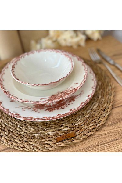 Yula Home Design Wicker American Service Set 4 Pieces / Plate Base / Plate