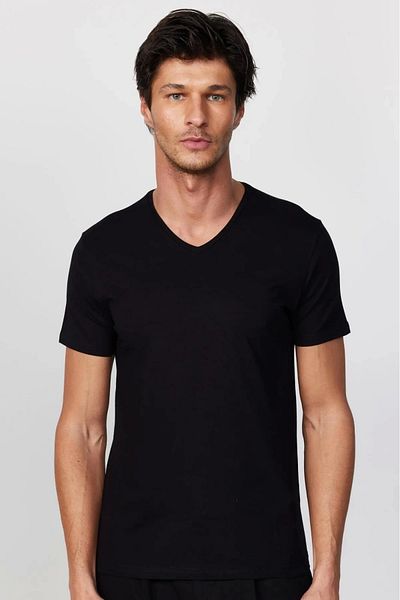 PHANTOM JEANS Men's Black Lycra Stylish Cotton Soft Textured Slim Fit Slim Fit V-Neck Basic T-Shirt