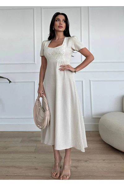 Nura Francy ΓΥΝΑΙΚΕΙΟ ΦΟΡΕΜΑ ΛΙΝΟ ΜΙΖΟΥΛΟ ΜΙΖΟΥΛΟ ΚΡΕΜ ΧΡΩΜΑΤΟΣ