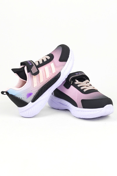 Özay ayakkabı حذاء رياضي كاجوال بنعل تشريحي أسود-وردي للأطفال