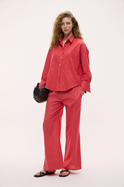 ETHIQUET Ubana Women's 100% Cotton Linen Look Comfort Fit Red Pants