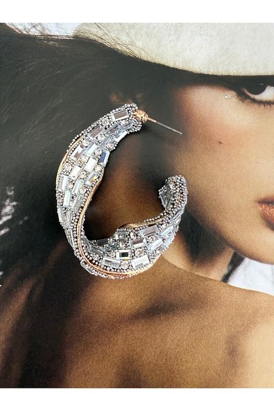 Pinery Jewels Limited Edition - Pair of Curvy Pearl and Zircon Stone Detailed Maxi Length Evening Dress Earrings