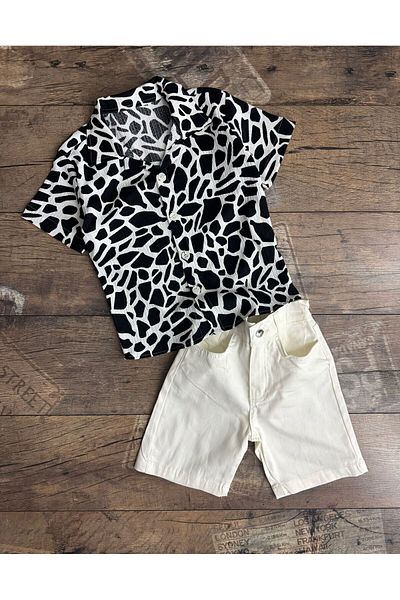 Pink Hippo Kids Boys Linen Shirt and Denim Shorts Set