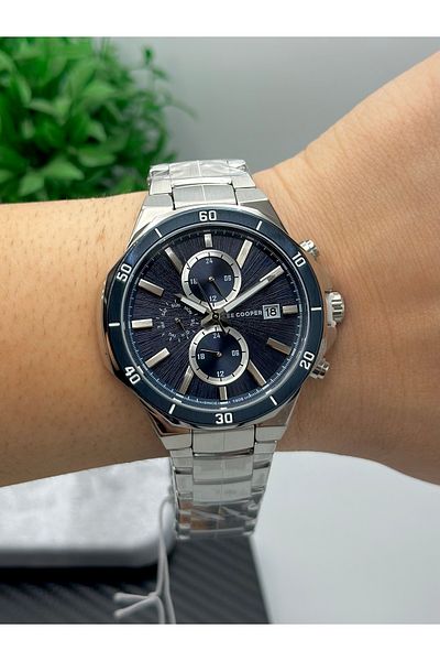 Lee Cooper Brand Steel Case Two Years Warranty Navy Blue Dial 5 Atm Men Wristwatch with Calendar