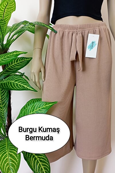 VİP BERA TEKSTİL Kadın Vizon Burgu Kumaş Konforlu Esnek Bermuda Alt