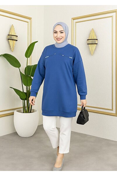 sd butique Salaş Sweatshirt Tunik- Inci Detaylı Kadın Tesettür Tunik - Rahat ...