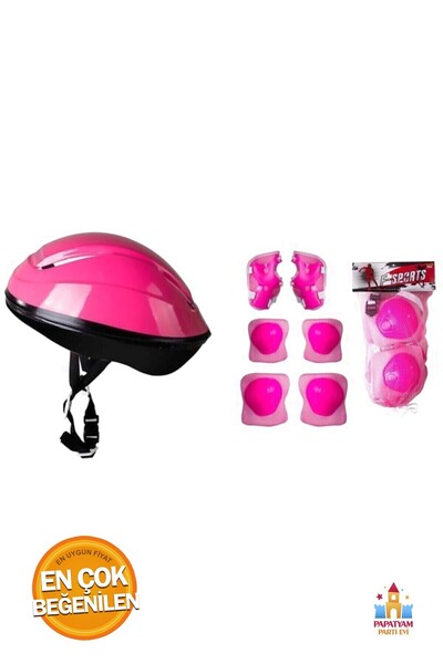 PapatyamPartiEvi Pembe Unisex Koruyucu Kask Dizlik Dirseklik Seti
