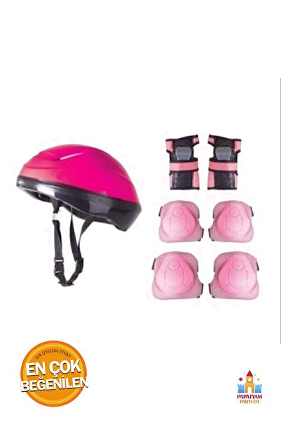 PapatyamPartiEvi Pembe Koruyucu Kask ve Dirseklik Seti - Güvenli ve Tarzlı Sc...