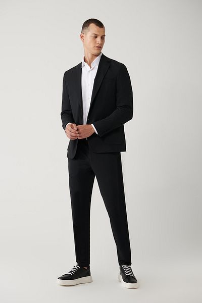 Avva Men's Black Slim Fit Side Pocket Water Repellent Bi Stretch Fabric Lightweight Suit Pants A41Y3
