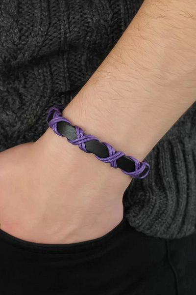 modalem Purple Cross String Black Color Leather Men's Bracelet
