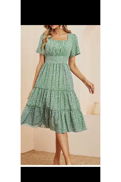 GENÇ MODA Γυναικείο φόρεμα μίντι μήκους καλοκαιρινής βισκόζης με πράσινο σχέδιο