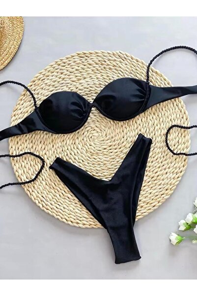 theanemos Siyah Burgu Askılı Bikini Takımı