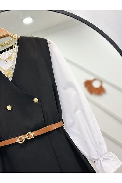 YEDİLALE Belted Button-Up Sleeveless Long Dress (Wide Fit S(38/40)M(40)L(42) Xl(44) ,Excluding Shirt 3009]