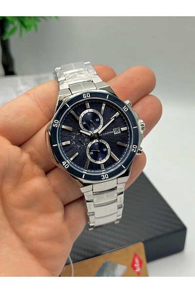 Lee Cooper Brand Steel Case Two Years Warranty Navy Blue Dial 5 Atm Men Wristwatch with Calendar