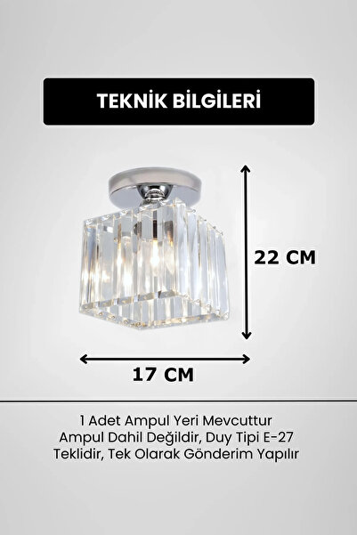 Ultra Home Modern Luxury Plafonyer Tavan Avize Hol Antre Krom Kare Kristal Taşlı Avize