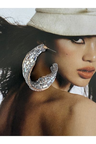 Pinery Jewels Limited Edition - Pair of Curvy Pearl and Zircon Stone Detailed Maxi Length Evening Dress Earrings