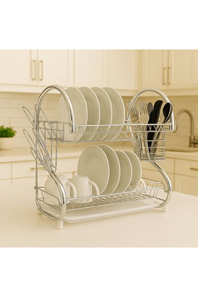 ALMUFARREJ 2-Shelf Dish Storage Rack Silver 45x11.5x26 cm