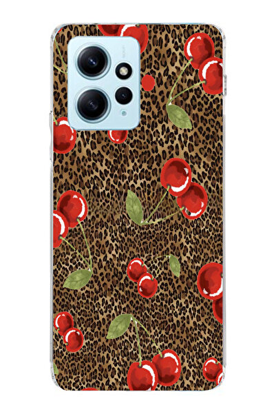 moonset Xiaomi Redmi Note 12 4G Uyumlu Leopar ve Kiraz Tasarımlı Baskılı Şeff...