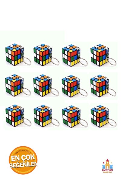 PapatyamPartiEvi Zeka Küpü Anahtarlık - 12 Adet Mini Rubik Sabır Küpü