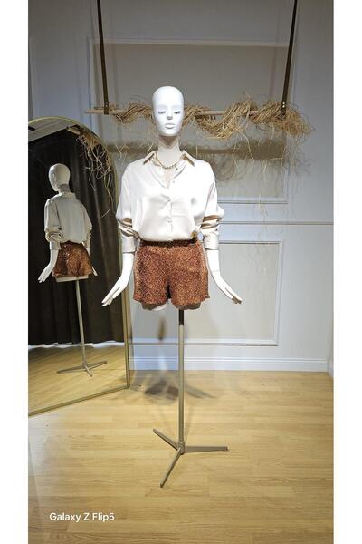 Thil Bakır Renk Pul Payet Astarlı Yan Fermuarlı Şort