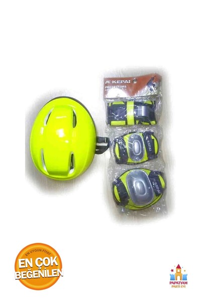 PapatyamPartiEvi Sarı Renk Koruyucu Sarı Kask Dizlik Eldiven Seti - Güvenli S...