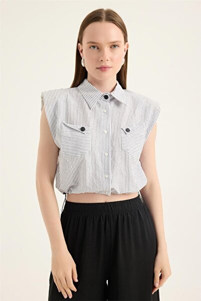 HomeStore Κοντό ριγέ υφασμάτινο πουκάμισο